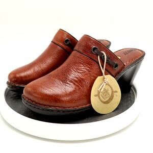 Born Brown Leather Mules Clogs Womens Size 10 Wedge Shoes W6227 NEW